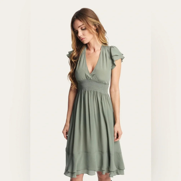 FRYE‎ Natalie Ruffle Dress in Sage - Picture 1 of 11